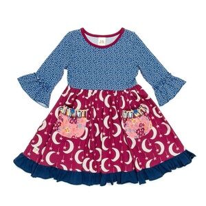Wildflowers Moon Print 3/4 Ruffle Sleeve Dress